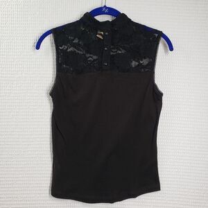 Vintage Beau Bois Sleeveless Top Womens Medium Black Mock Neck Y2K Lace Goth